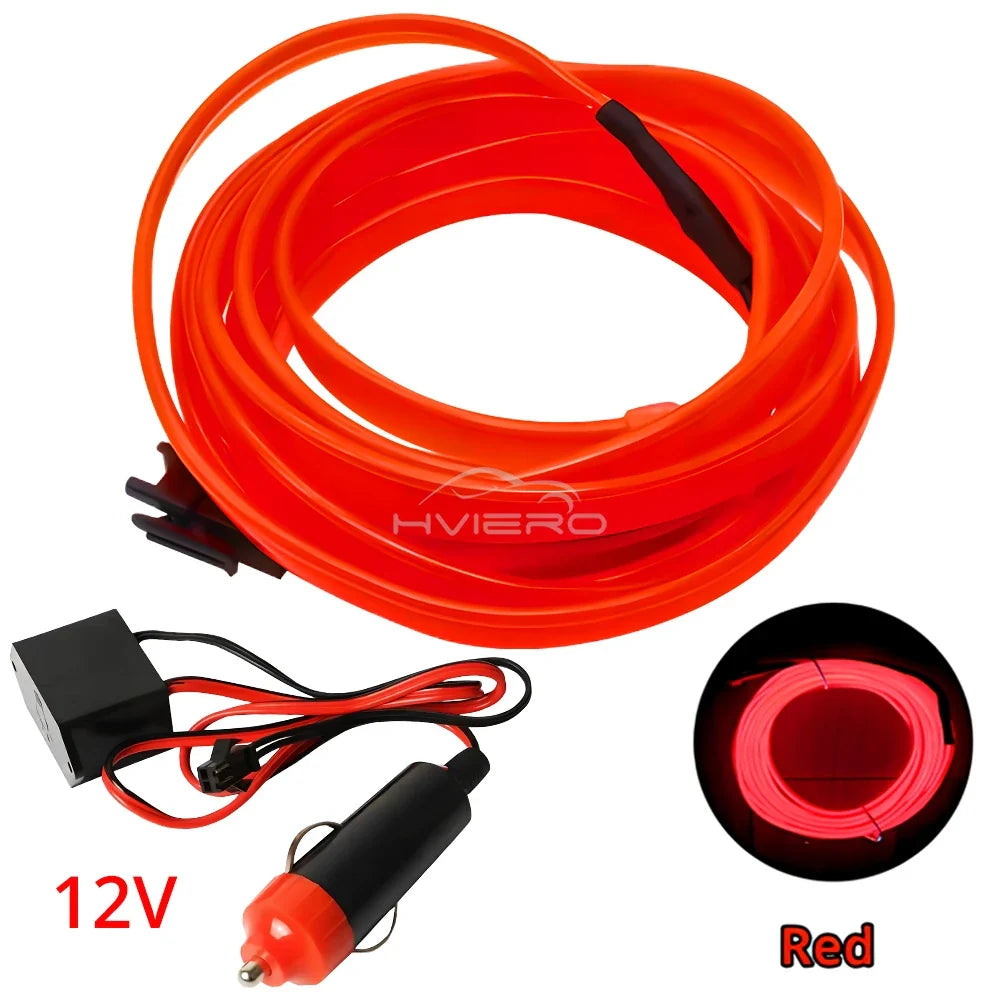 Car Interior LED Strip Light 1/2/3/5M – Flexible Neon Rope USB & 12V Ambient Door Dashboard Lighting