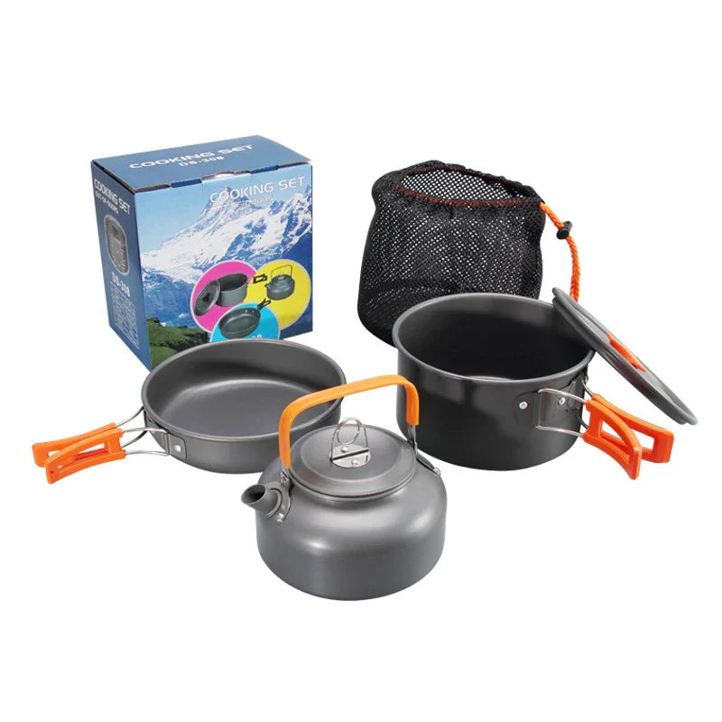 3-Piece Camping Cookware Set – Aluminum Pot, Frying Pan & Teapot | Portable Outdoor Cooking for Hiking, Camping & Picnic