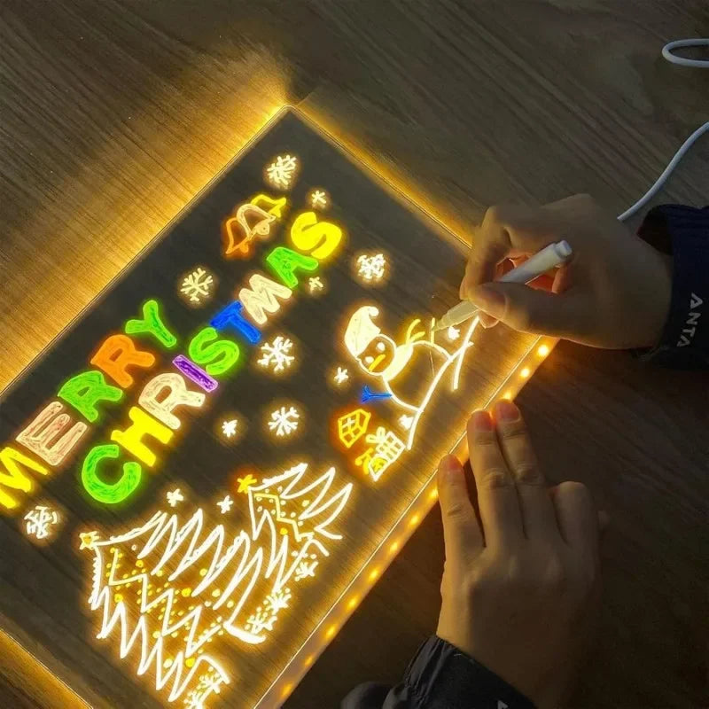 Light-Up Acrylic Message Board — Rewritable Glowing Drawing Lamp for Kids with 7 Colorful Pens