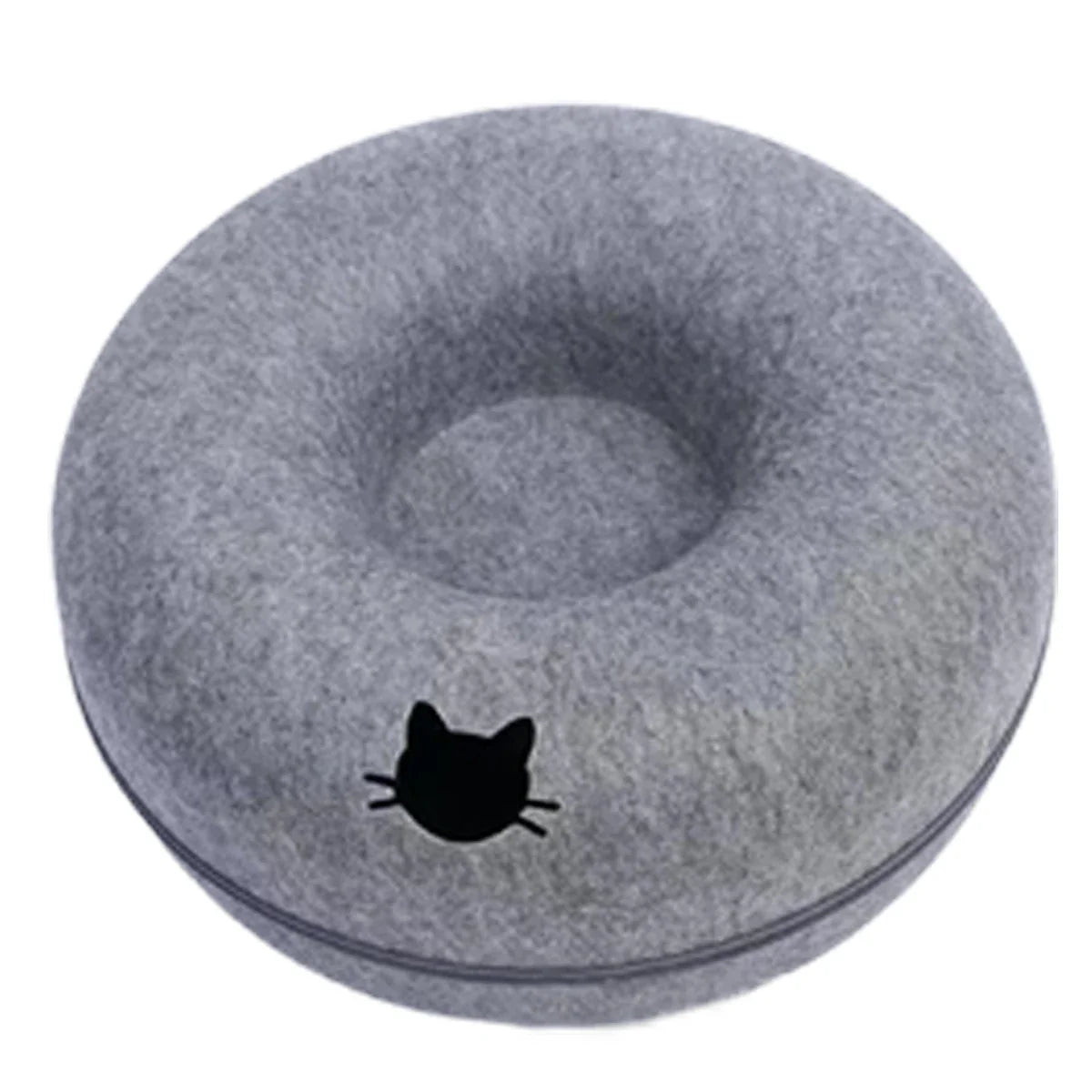 Donut Tunnel Cat Bed – Interactive Felt Cat House, Washable Zipper Design, All-Season Cozy Kitty Bed (M: 50 x 50 x 20 cm / 19.7 x 19.7 x 7.9 in; L: 60 x 60 x 28 cm / 23.6 x 23.6 x 11.0 in)