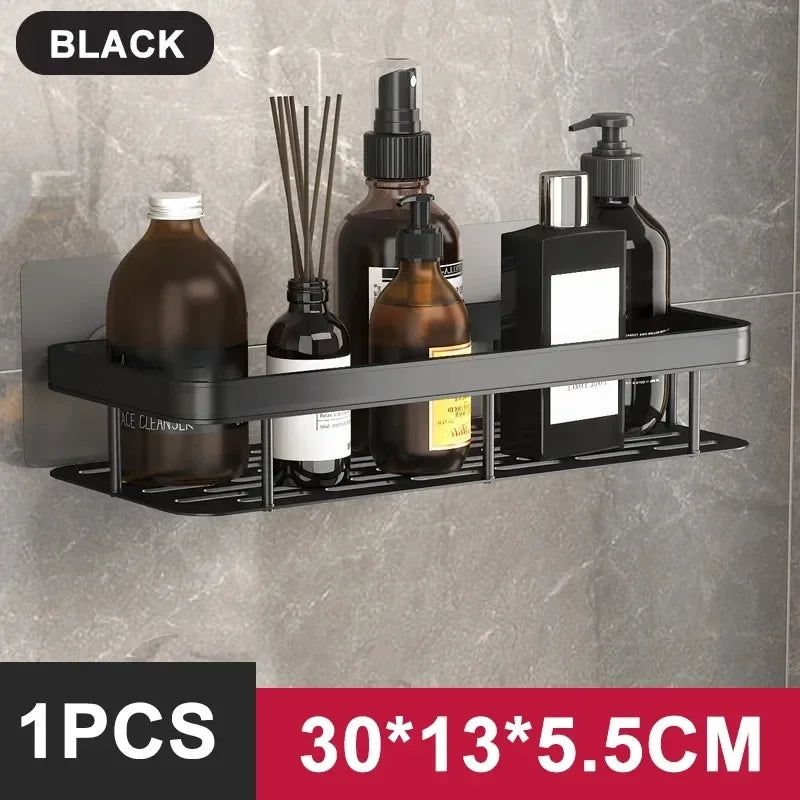 No-Drill Aluminum Alloy Bathroom Shower Shelf Wall-Mounted Shampoo Rack and Kitchen Organizer