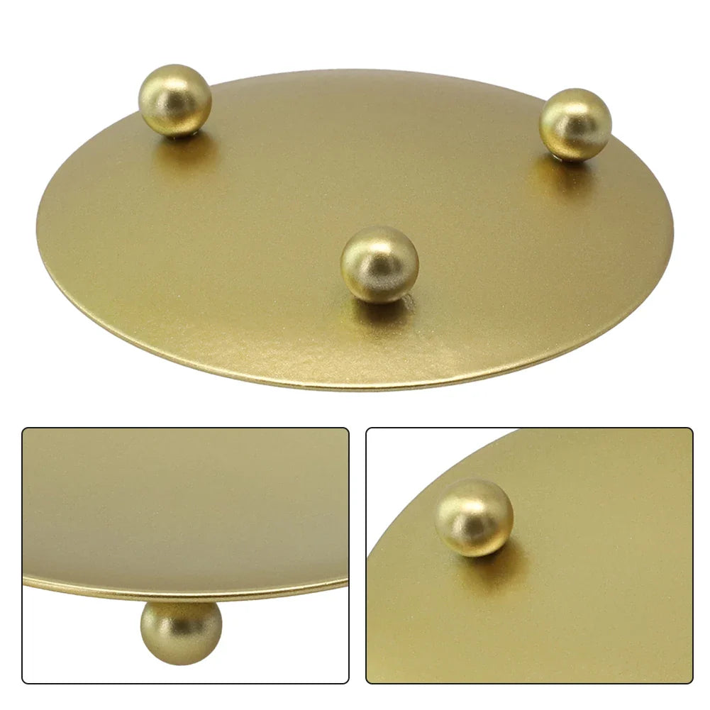 Round Iron Candle Plate Holder — Rust-Resistant Metal Pedestal for Pillar, Ball & Votive Candles, Gold or Black, Small 2.8×2.8×0.6 in (7×7×1.5 cm) & Large 4.3×4.3×0.7 in (11×11×1.7 cm)
