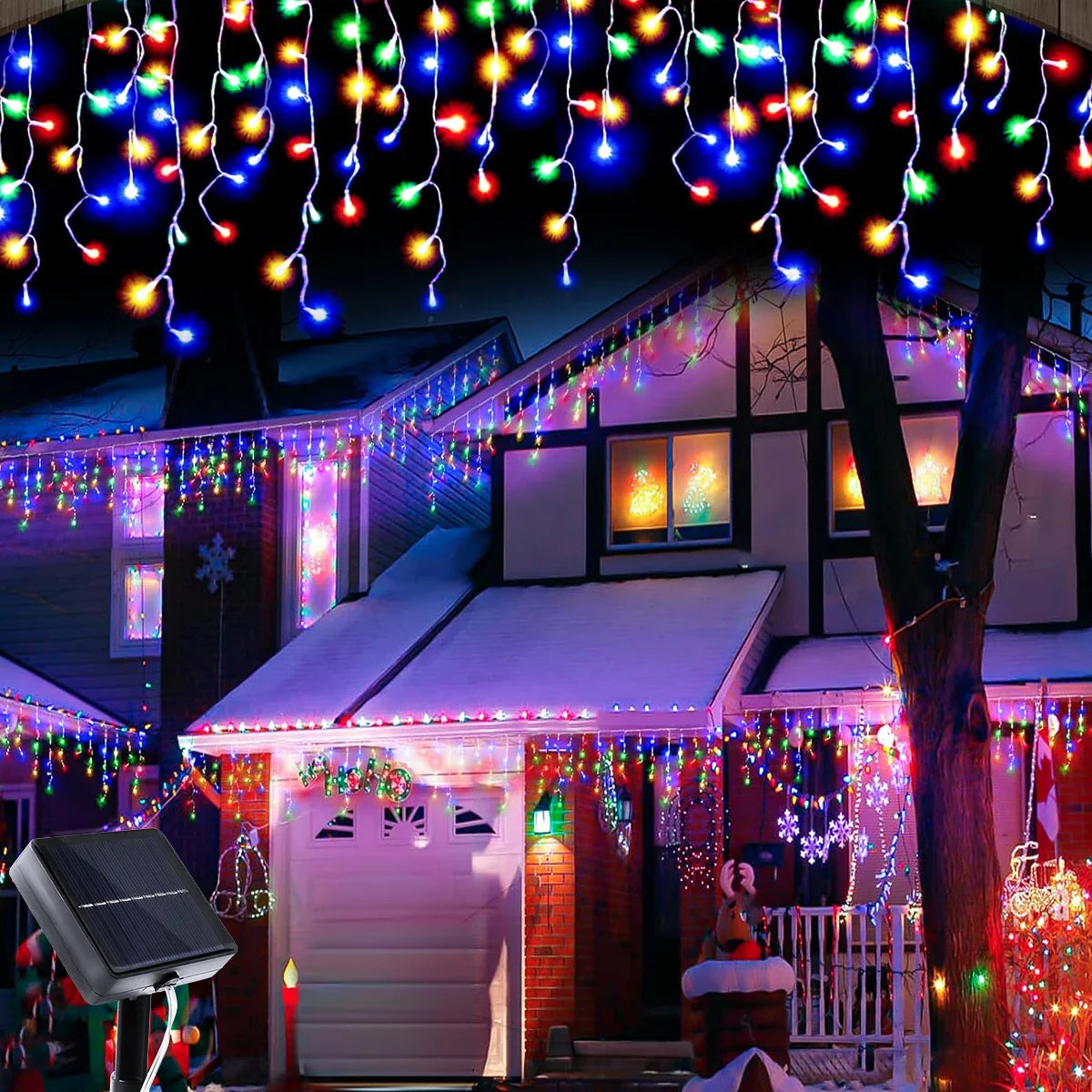 Solar Icicle Curtain Lights — 162/96 LED, 8 Modes, IP65 Waterproof, 9m/6m (29.5ft/19.7ft) Outdoor Christmas Fairy String Lights