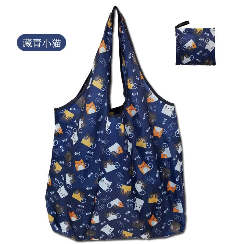 Large Foldable Reusable Shopping Tote Bag, Eco Grocery & Beach Shoulder Bag, Packable Polyester