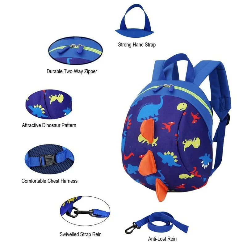 Toddler Dinosaur Safety Harness Backpack with Detachable Leash – Kids Anti-Lost Preschool School Bag
