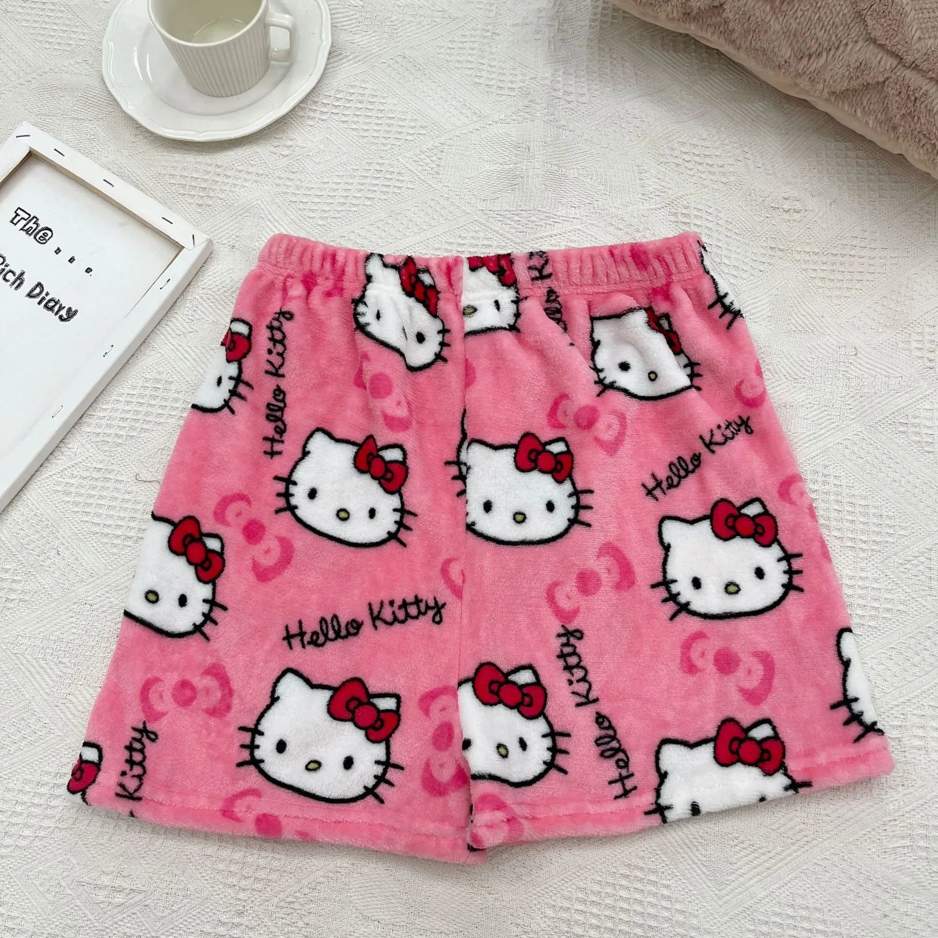 Hello Kitty Flannel Pajama Pants – Kawaii Cartoon Velvet Lounge Pants for Girls & Women, Fall Winter Home