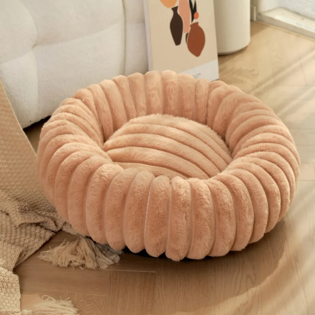Large Round Pet Bed – Washable Faux Fur Dog & Cat Sofa, All-Season Cozy Plush