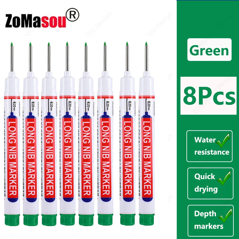 20mm Long-Head Deep Hole Marker Pens - Waterproof Fast-Dry Oil Markers for Wood, Metal & Glass (Red/Black/Blue/Green)