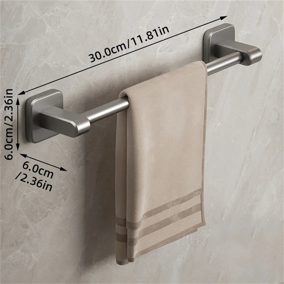 Self-Adhesive Double Towel Bar No-Drill Bathroom Towel Rack White/Gray