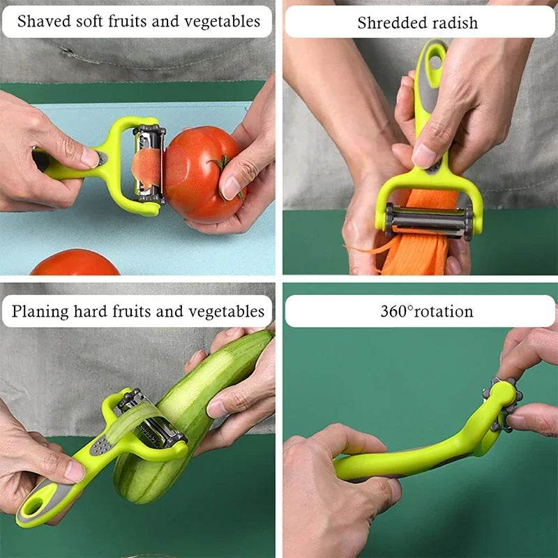 3-in-1 Rotary Vegetable Peeler Julienne Slicer and Grater for Carrot Potato Fruit Kitchen Tool