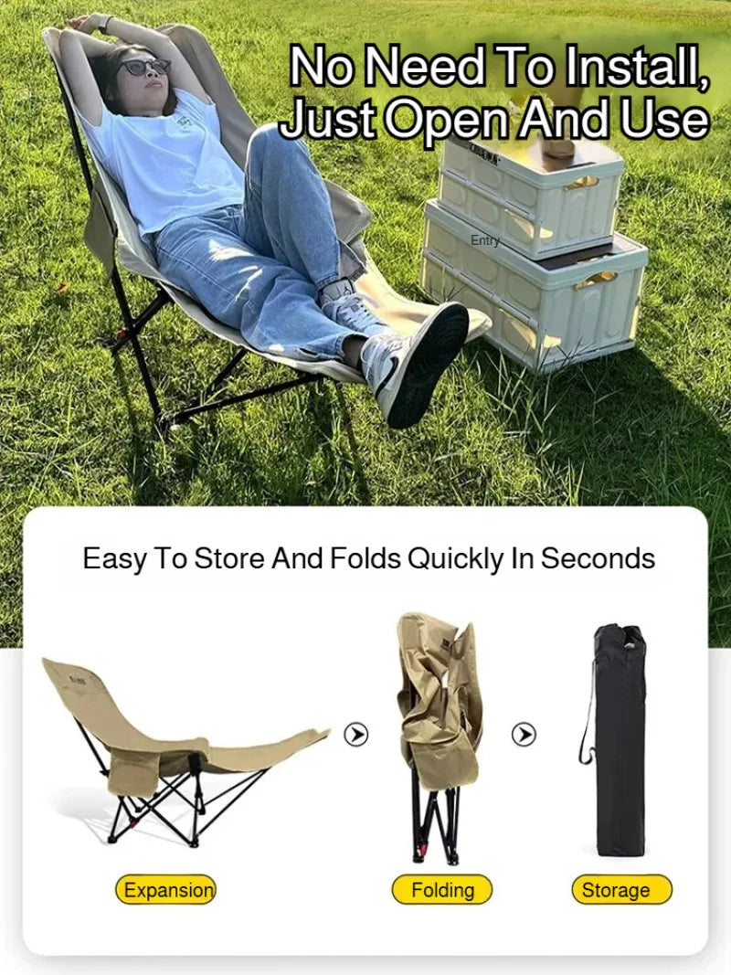 Portable Folding Recliner Chair with Curved Headrest & Leg Rest, Lightweight Foldable Outdoor Beach and Camping Chair