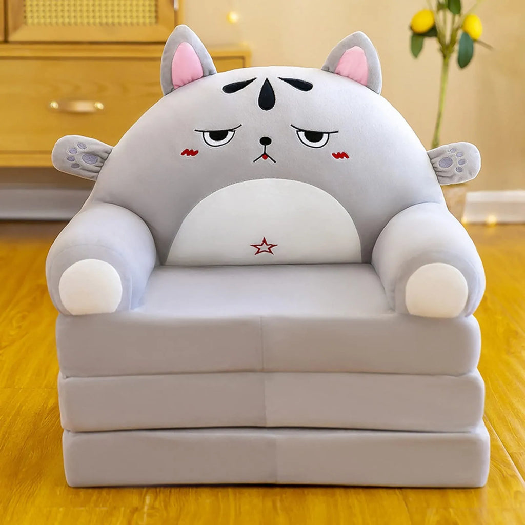 Plush Foldable Kids Sofa Bed 2-in-1 Cartoon Armchair with Removable Washable Cover