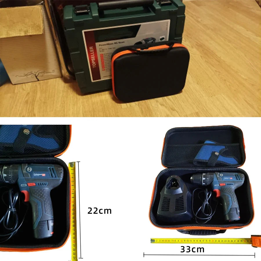 Nylon Drill & Tool Bag — Multifunctional Electric Tool Organizer, 3 Sizes: 220×270×70 mm (8.66×10.63×2.76 in), 330×220×75 mm (13.00×8.66×2.95 in), 370×230×120 mm (14.57×9.06×4.72 in)