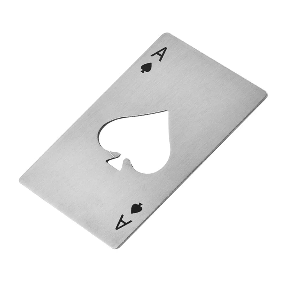 Poker-Shaped Credit Card Bottle Opener — Stainless Steel Wallet-Sized (85 x 54 mm / 3.35 x 2.13 in) Bar & Can Opener