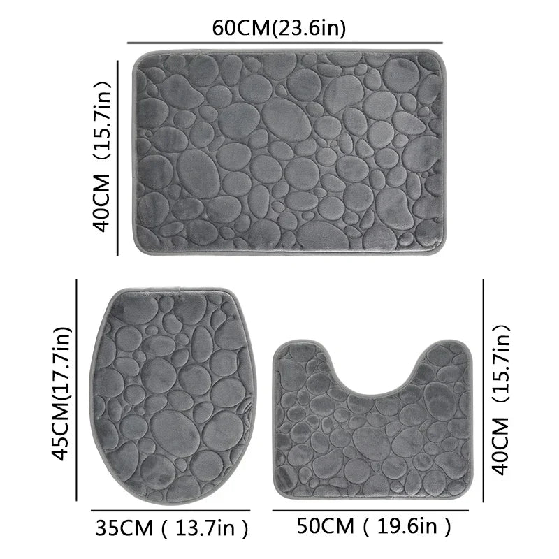 3-Piece Microfiber Bath Mat Set – Water-Absorbent, Non-Slip Soft Striped Bathroom Rugs