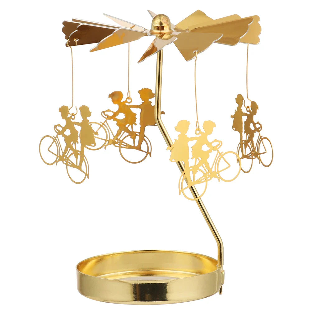 Carousel Candle Spinner Rotating Tealight Holder for Wedding, Christmas & Home Office Decor – Gold, Silver