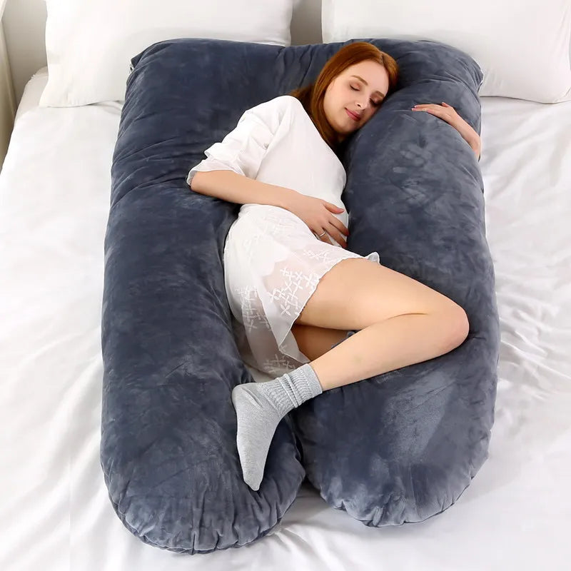 U-Shaped Maternity Pregnancy Pillow – Full-Body Support for Sleep & Nursing, Velvet Cover, Removable Washable – 120×70 cm (47×28 in) & 140×75 cm (55×30 in)