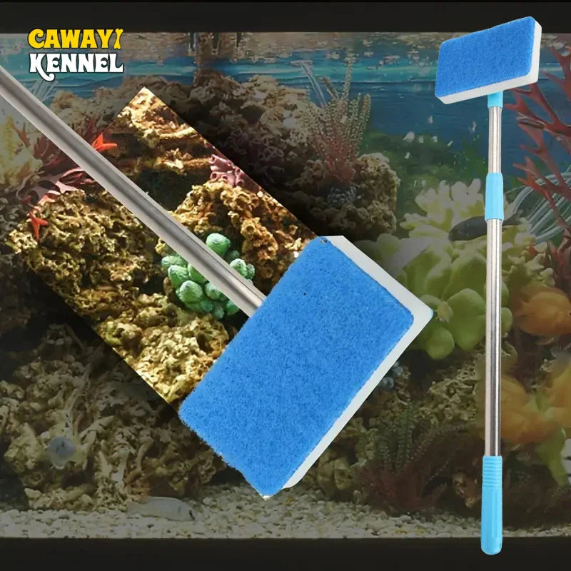 Telescopic Aquarium Algae Scrubber 180° Adjustable Double-Sided Sponge Brush for Fish Tanks & Glass, 21.7–37.4 in (55–95 cm)