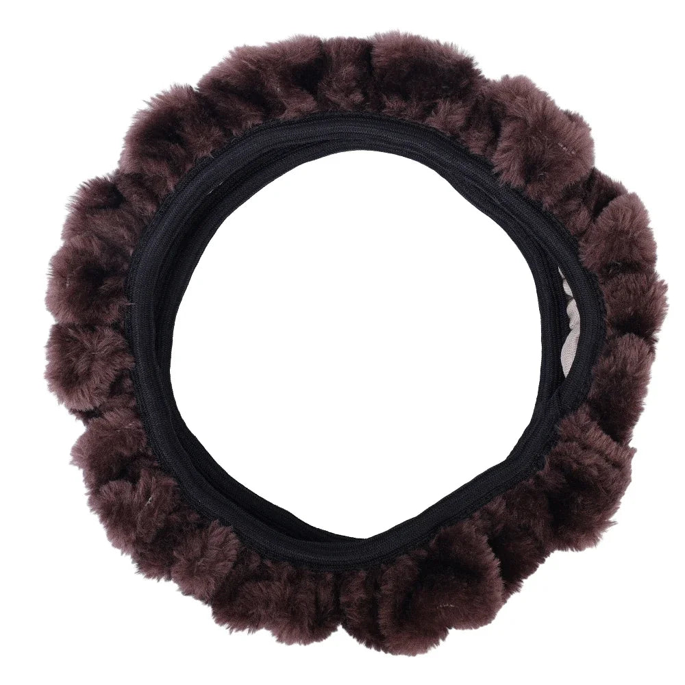 Plush Steering Wheel Cover 38 cm (15 in) Thick Winter Warm Non-Slip Soft Universal Fit for Most Cars