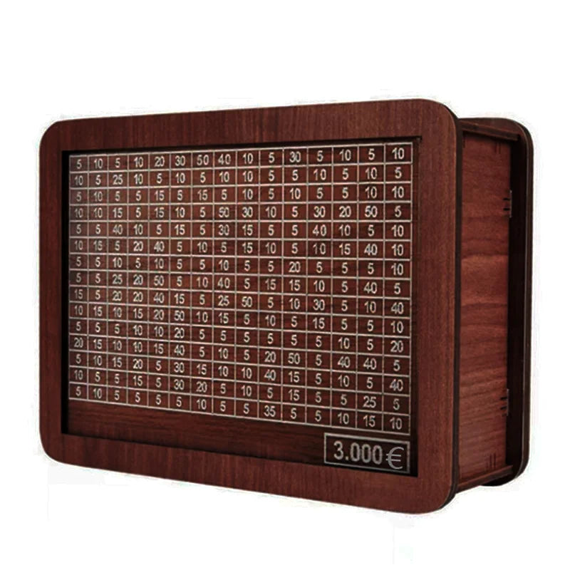 Wooden Money Challenge Box 1000/2000/3000/5000/10000 Euro – Piggy Bank Cash Vault & Savings Case