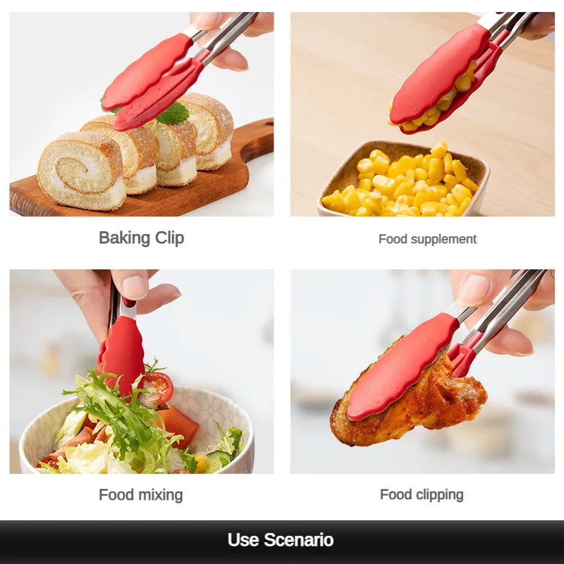 Heat-Resistant Nylon & 430 Stainless Steel Food Clip 7-Inch (18 cm) 1-Pack BBQ Bread Tongs