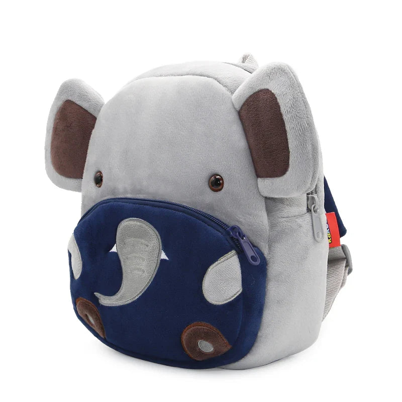 Kids Elephant Plush Backpack - Cute Cartoon Kindergarten School Bag for Toddlers with Zipper