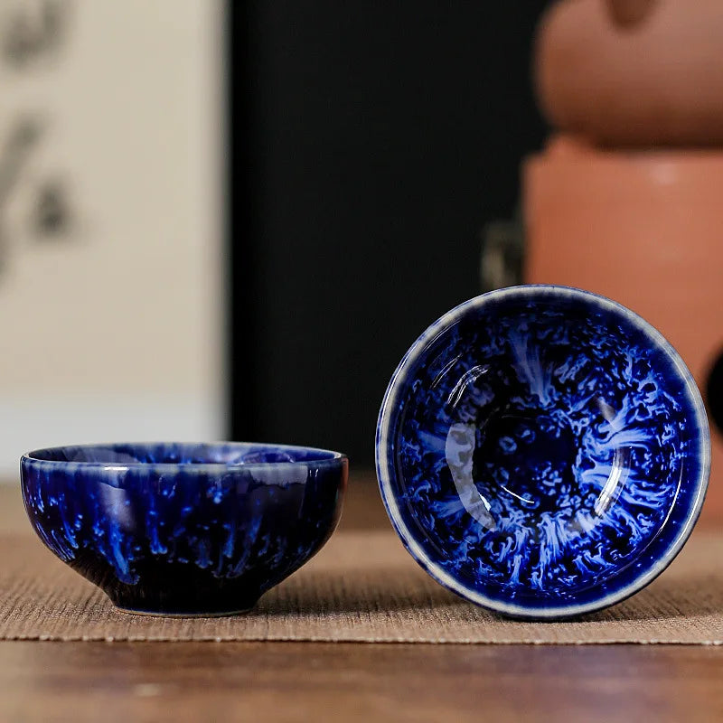 45ml (1.5 fl oz) Ceramic Tasting Teacup – Satin Blue Jianzhan Master Cup for Gongfu Tea