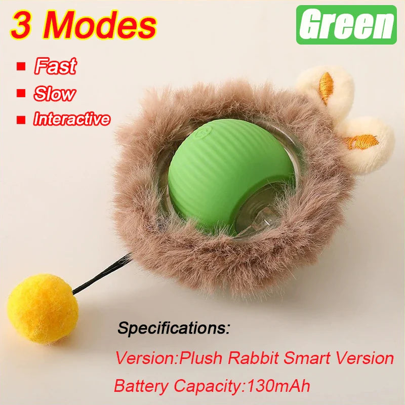 Interactive Automatic Rolling Ball Toy for Cats and Dogs, Rechargeable Smart Pet Toy with Faux Tail