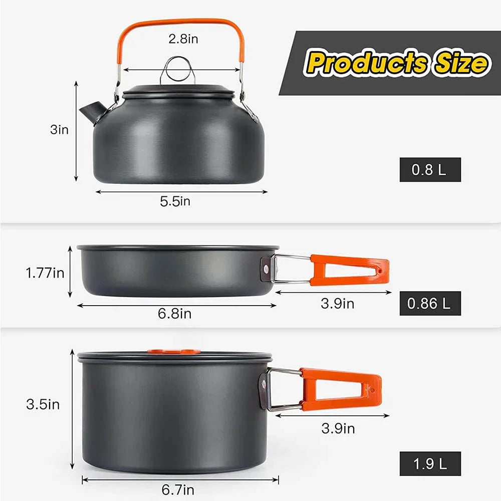 Lightweight Aluminum Camping Cookware Set – Nonstick Pot & Pan for 2-4 People with Mesh Carry Bag