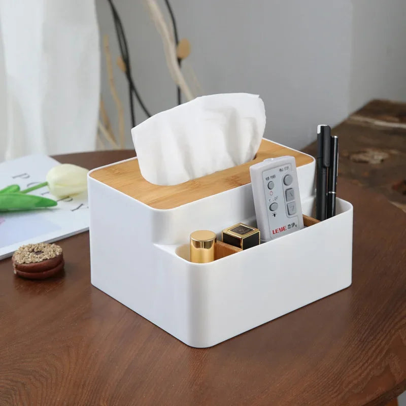 Multi-Function Remote & Cosmetic Organizer Box – TV/AC Remote, Tissue Holder, Desktop Storage (5.63 x 3.62 x 4.72 in / 14.3 x 9.2 x 12 cm)