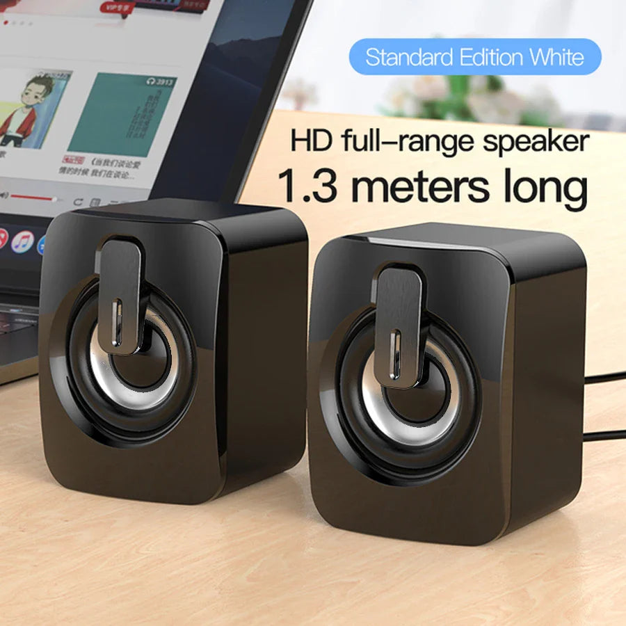 Mini USB Computer Speakers 2.0 Stereo – Portable Desktop & Laptop Speakers, 3.5mm AUX, RMS 3W x2 (Blue/Black/Red/White)