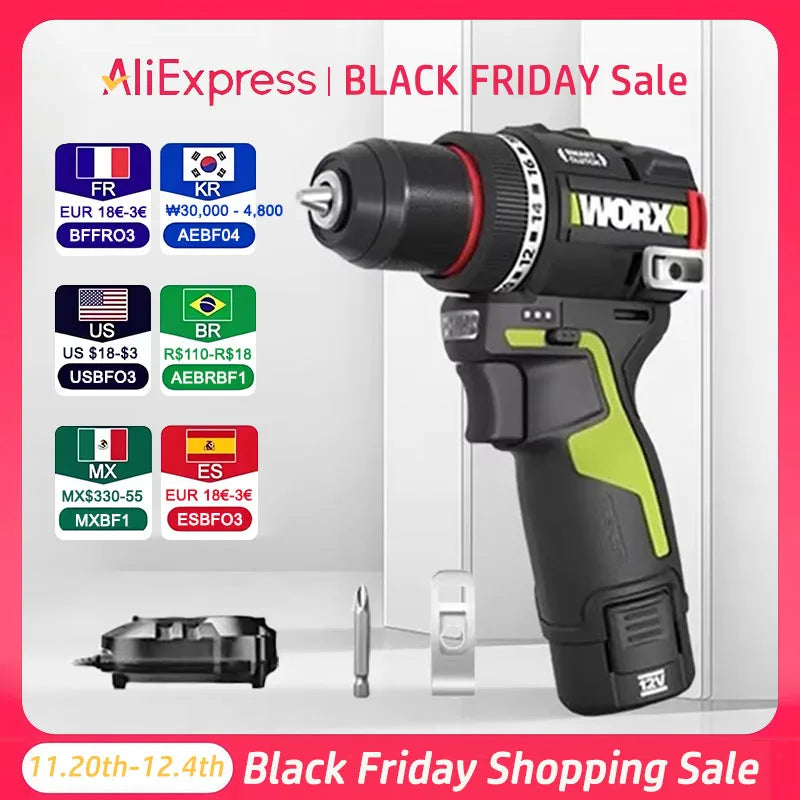 Cordless 12V Brushless Drill Driver 50 Nm Torque 1800 RPM Electric Screwdriver with Smart Clutch