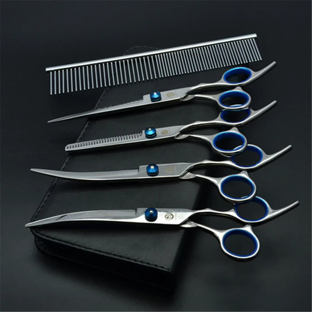 Professional Dog Grooming Scissors Set - 6" (15.2 cm) & 7" (17.8 cm) Stainless Steel Thinning & Curved Pet Shears