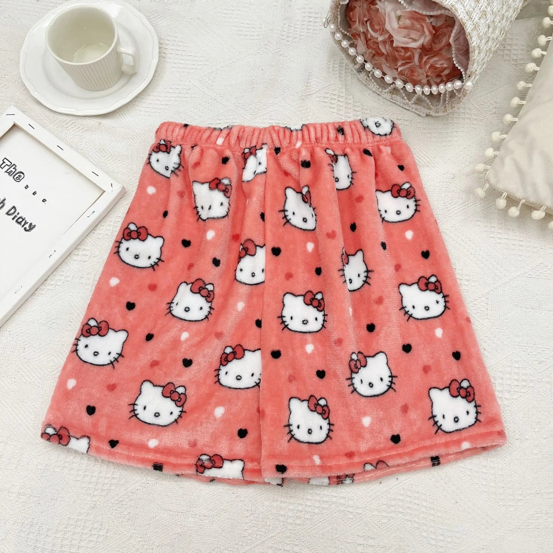 Hello Kitty Flannel Pajama Pants – Kawaii Cartoon Velvet Lounge Pants for Girls & Women, Fall Winter Home