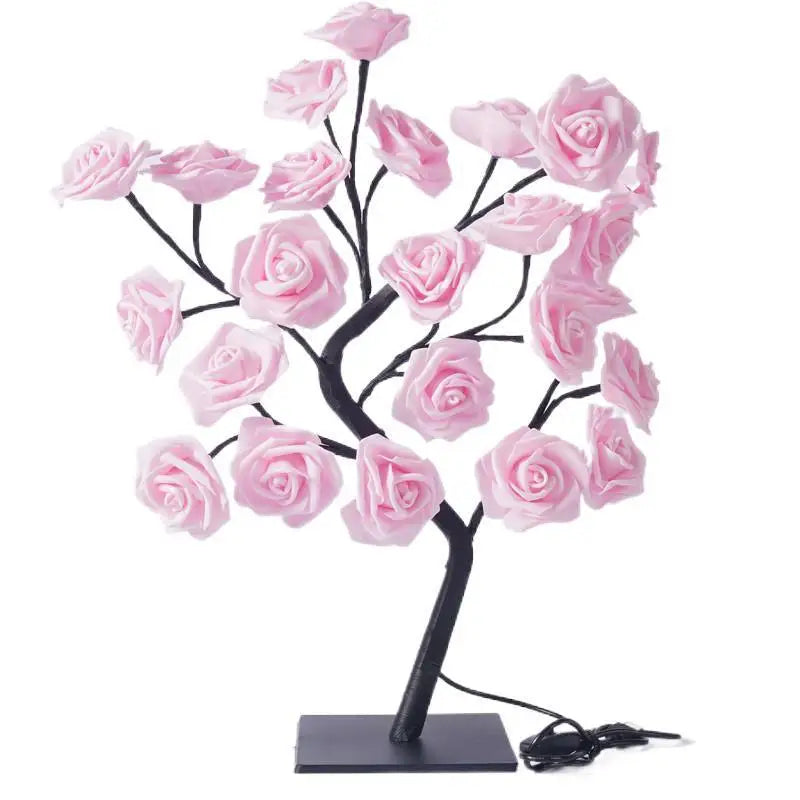 24 LED USB Rose Tree Table Lamp Fairy Flower Night Light for Home Wedding Party Bedroom Gift