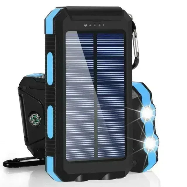 Solar Power Bank Waterproof – Fast Charging Portable Powerbank with Dual USB, SOS LED Light & Compass