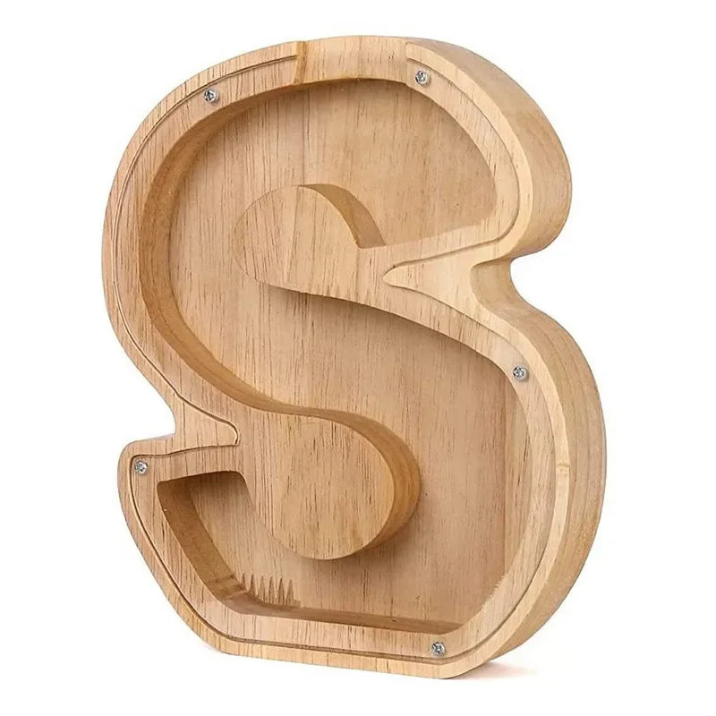26-Letter Wooden Piggy Bank A-Z Alphabet Coin Money Box Kids Savings Jar Desktop Decor Gift