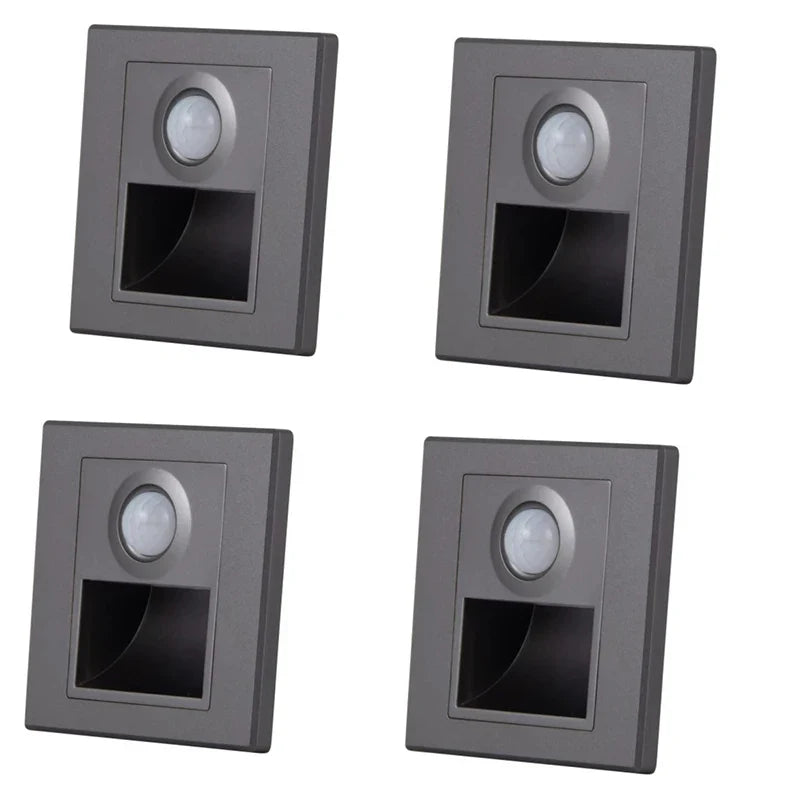 PIR Motion Sensor Recessed LED Night Light 86mm (3.4 in) AC 110-240V for Staircase Bedroom Hallway