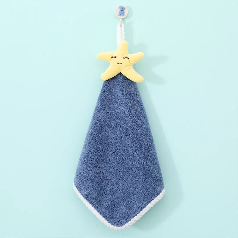 4-Pack Cartoon Kids Hanging Hand Towels - Soft Absorbent 11 x 11 in (28 x 28 cm) Washcloths for Baby, Kitchen & Bathroom