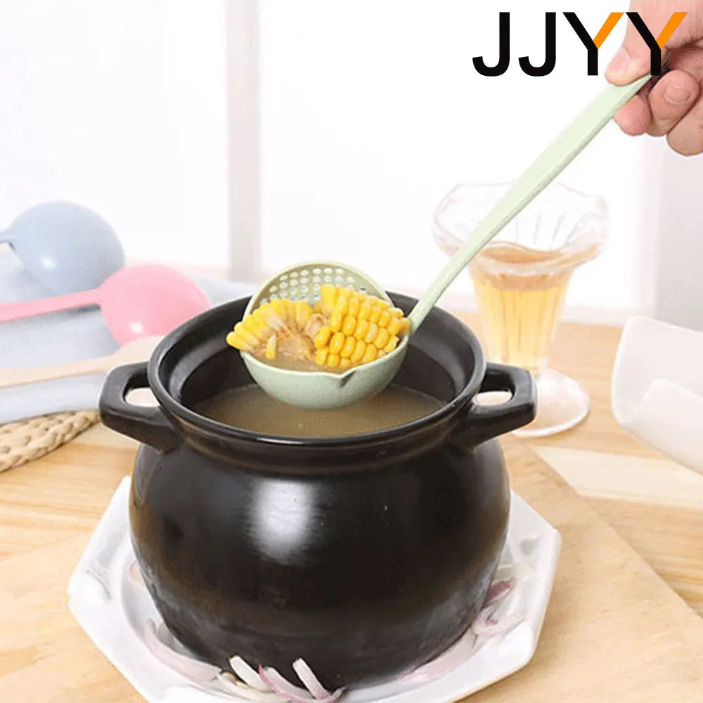 2-in-1 Long Handle Slotted Spoon Strainer - Plastic Soup Ladle for Hot Pot & Kitchen