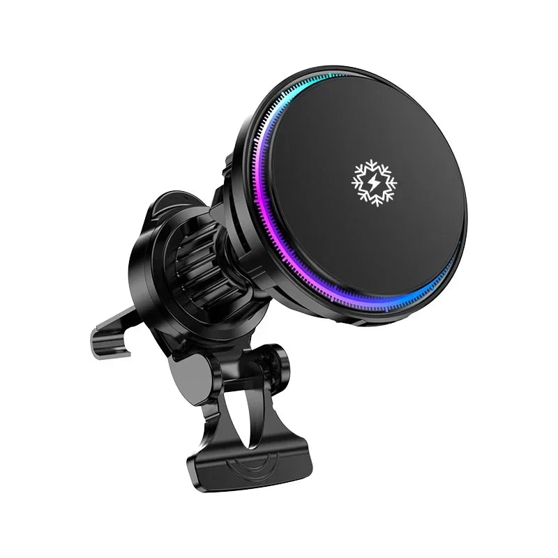30W Magnetic MagSafe-Compatible Car Wireless Charger with Cooling Fan - Fast 360° Rotating Vent Mount Phone Holder