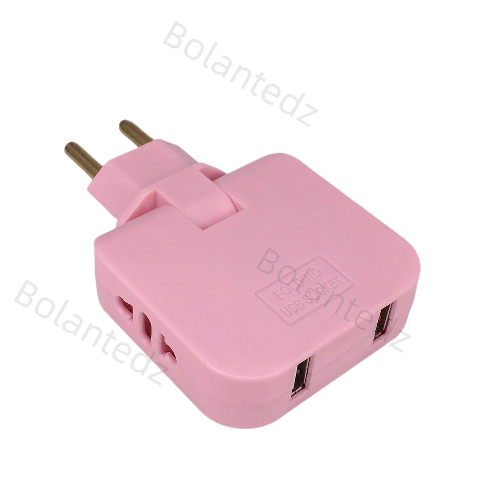 3-in-1 Foldable EU Travel Adapter with 2 USB Ports - US and KR to EU Power Converter
