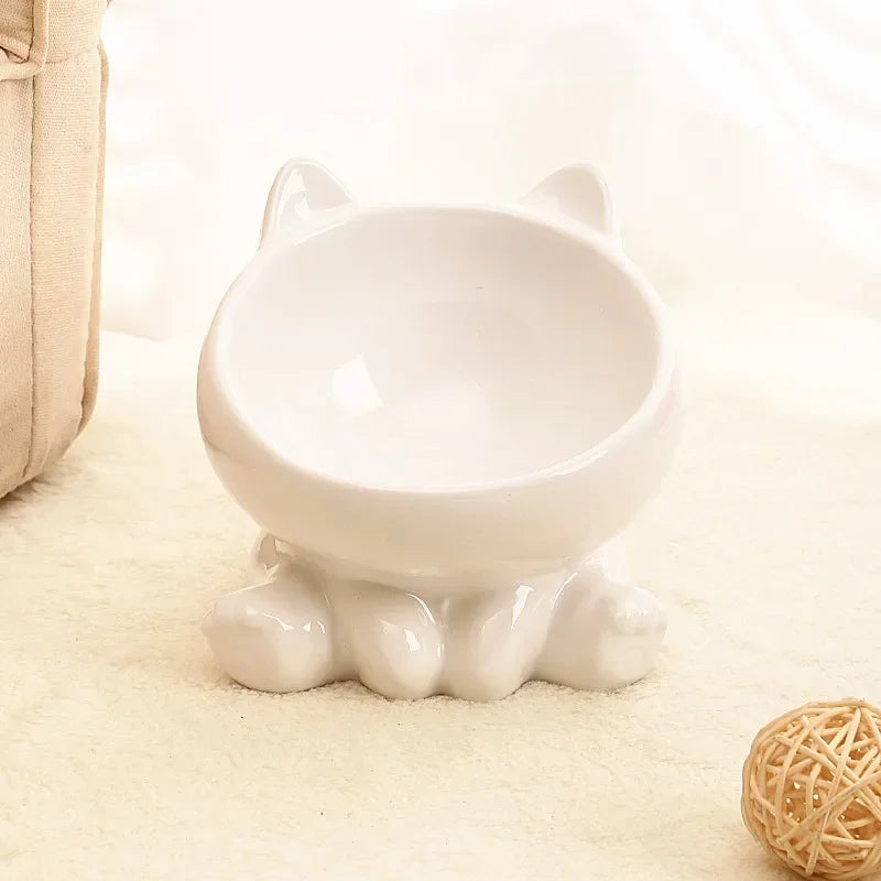 Elevated Ceramic Cat Bowl – Tilted Diagonal Design for Neck Support, Easy-Clean Pet Food & Water Dish