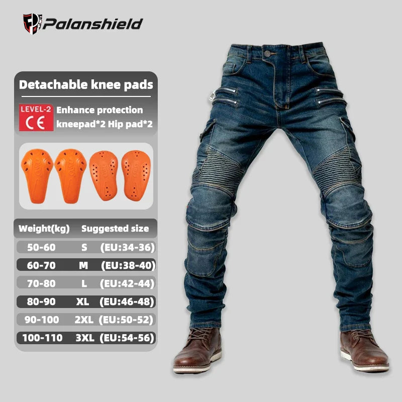 Unisex Motocross Motorcycle Riding Jeans with Removable Knee Pads – Double-Zip Moto Trousers