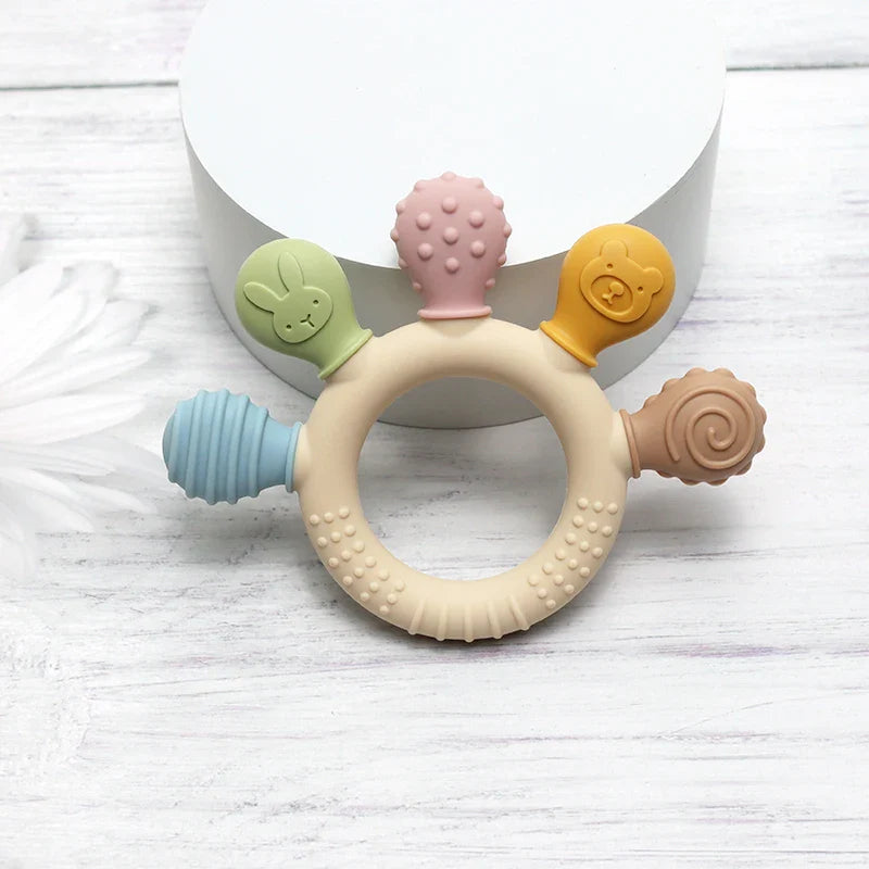 Multicolor Silicone Baby Ring Teether 0-12 Months Chew Beads Sensory Gum Relief