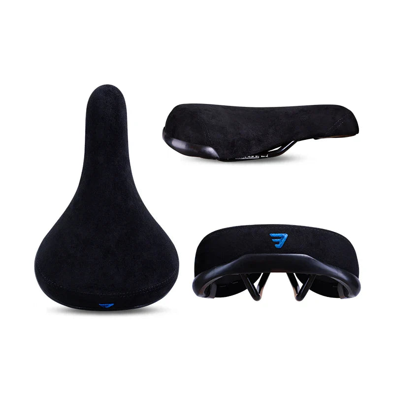 Wheelie Bicycle Saddle Black - Flannelette BMX and Mountain Bike Seat with Embroidered Logo, 8mm Rails, Unisex