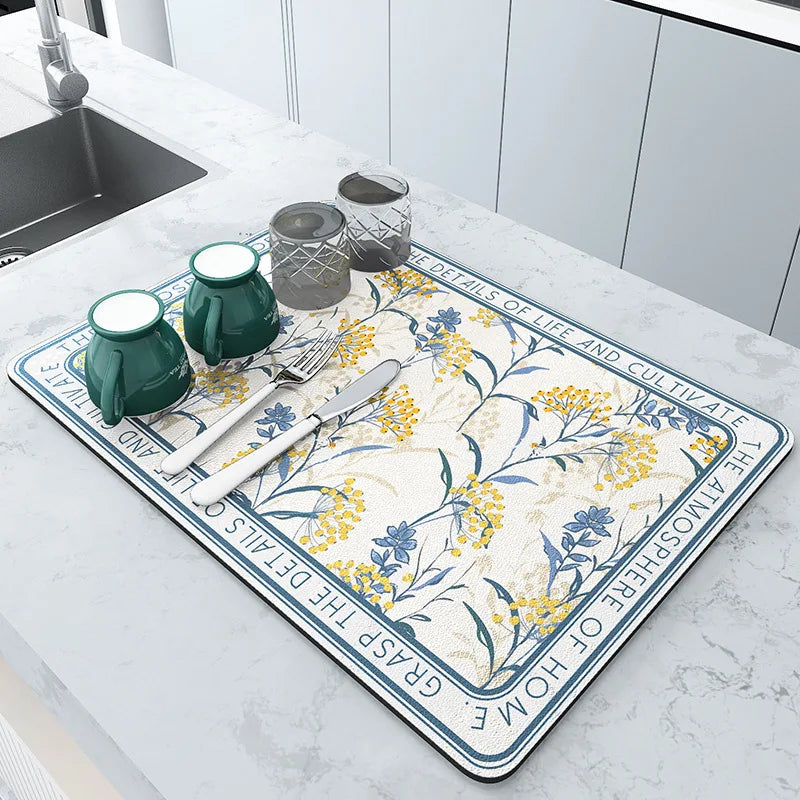 Absorbent Diatom Mud Dish Drying Mat – Non-Slip Quick-Dry Kitchen & Bathroom Drain Pad