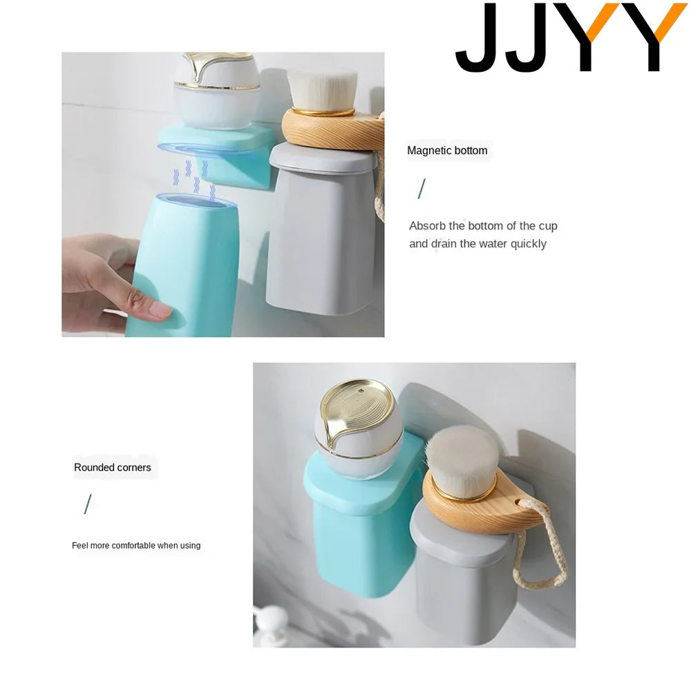 Magnetic Suction Wall-Mounted Toothbrush & Mouthwash Cup Holder – Drain Rack for Bathroom & Shower