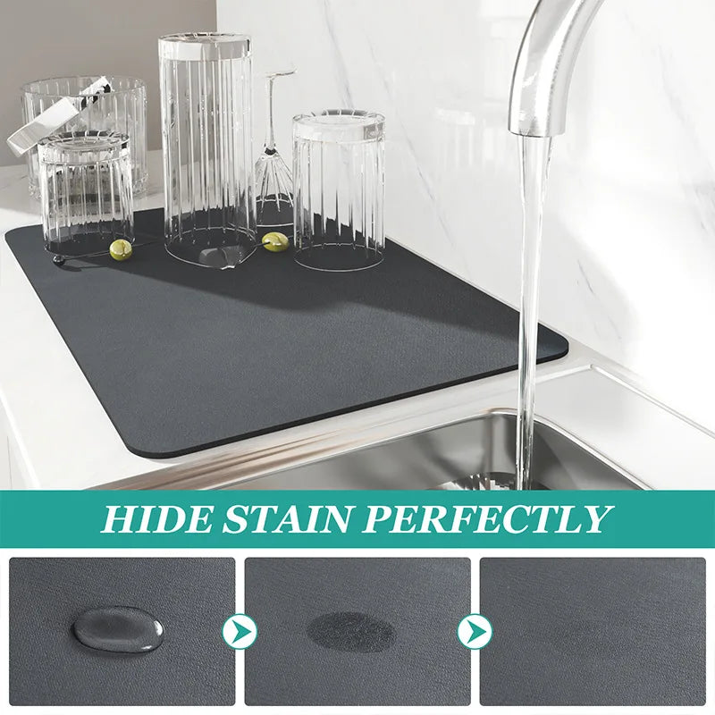 Absorbent Diatom Mud Dish Drying Mat – Non-Slip Quick-Dry Kitchen & Bathroom Drain Pad