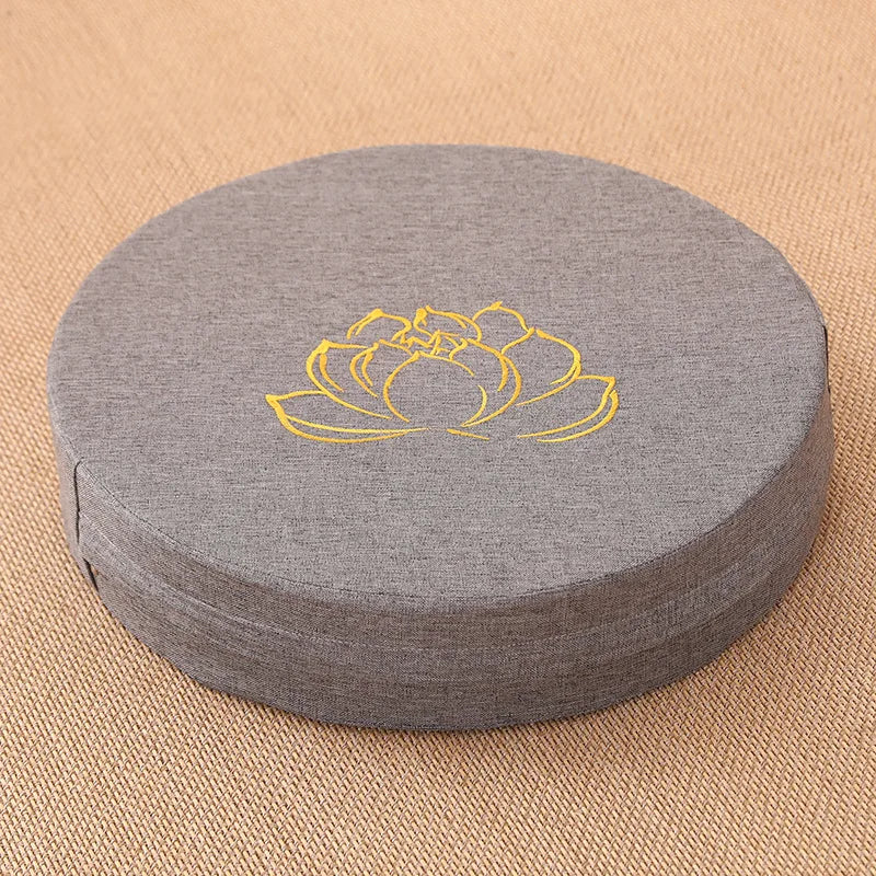 Round Linen Meditation Cushion 40 x 6 cm (16 x 2.4 in) - Firm Lotus Texture Floor Seat Pillow, Removable Washable Cover, Tatami Backrest